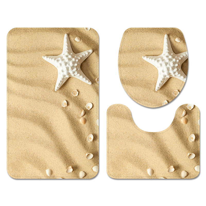 Flannel Starfish Beach Carpet Home Non-Slip U-Shaped Floor Mat Hawaiian Style Bathroom Three-Piece Factory in Stock
