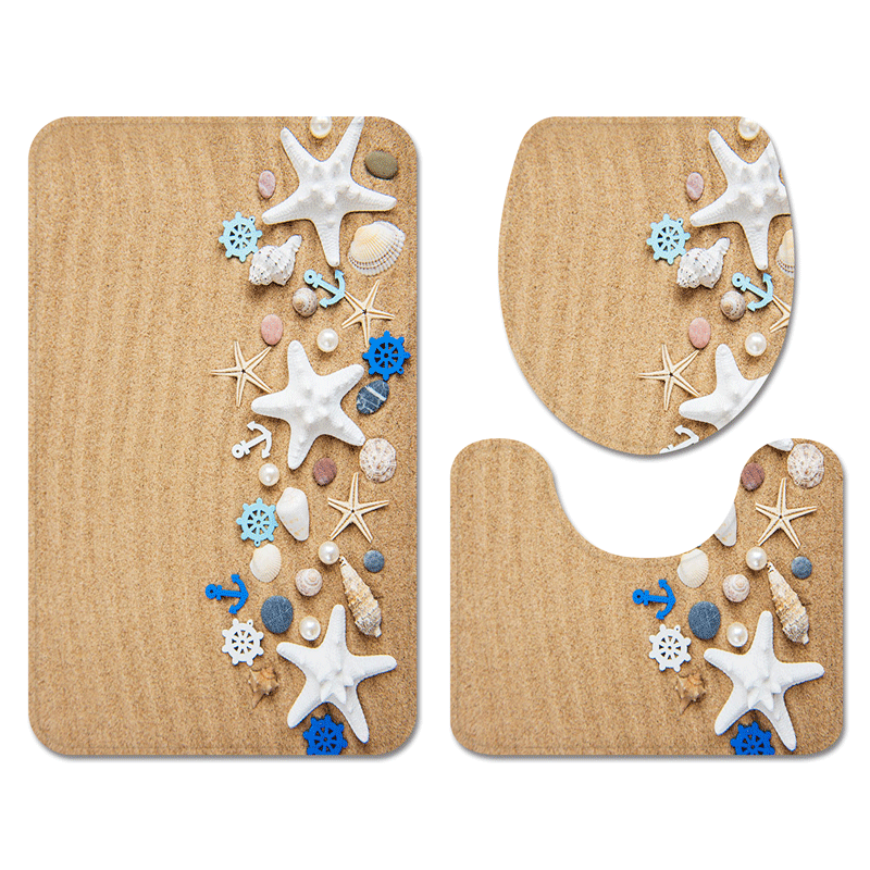 Flannel Starfish Beach Carpet Home Non-Slip U-Shaped Floor Mat Hawaiian Style Bathroom Three-Piece Factory in Stock