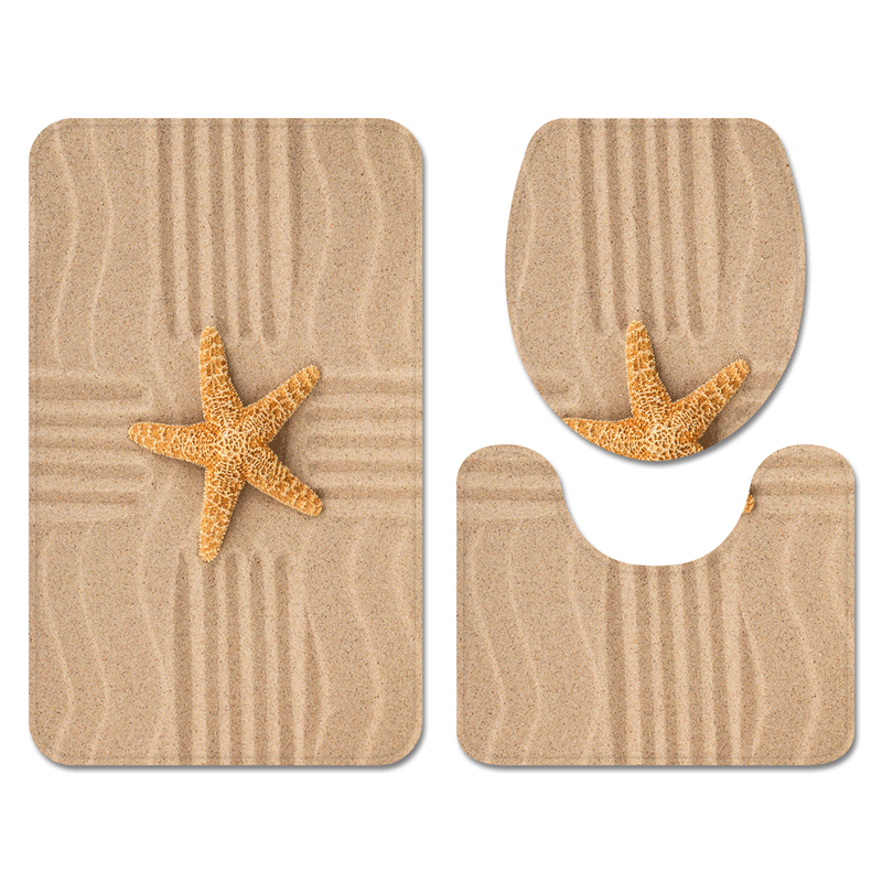 Flannel Starfish Beach Carpet Home Non-Slip U-Shaped Floor Mat Hawaiian Style Bathroom Three-Piece Factory in Stock