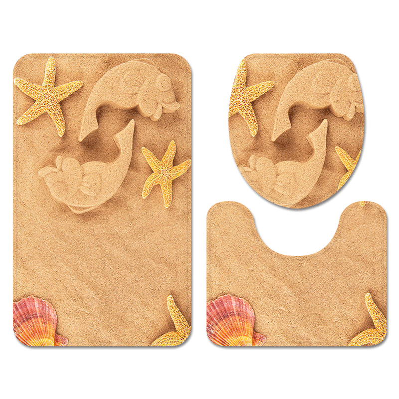 Flannel Starfish Beach Carpet Home Non-Slip U-Shaped Floor Mat Hawaiian Style Bathroom Three-Piece Factory in Stock