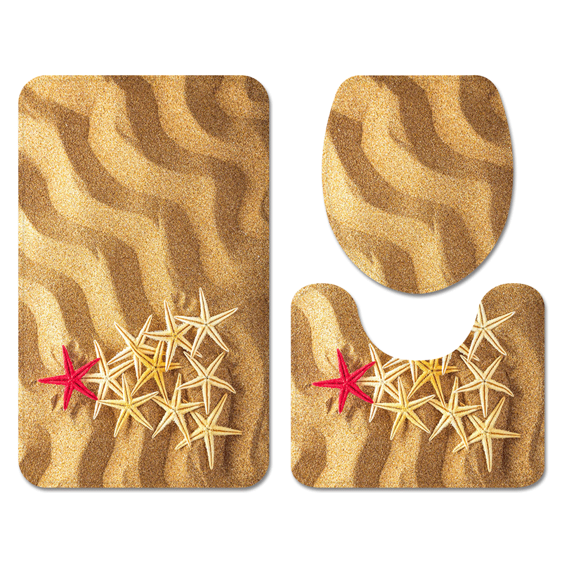 Flannel Starfish Beach Carpet Home Non-Slip U-Shaped Floor Mat Hawaiian Style Bathroom Three-Piece Factory in Stock