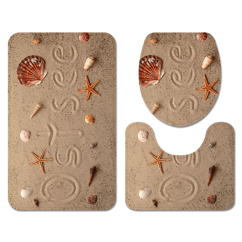 Flannel Starfish Beach Carpet Home Non-Slip U-Shaped Floor Mat Hawaiian Style Bathroom Three-Piece Factory in Stock