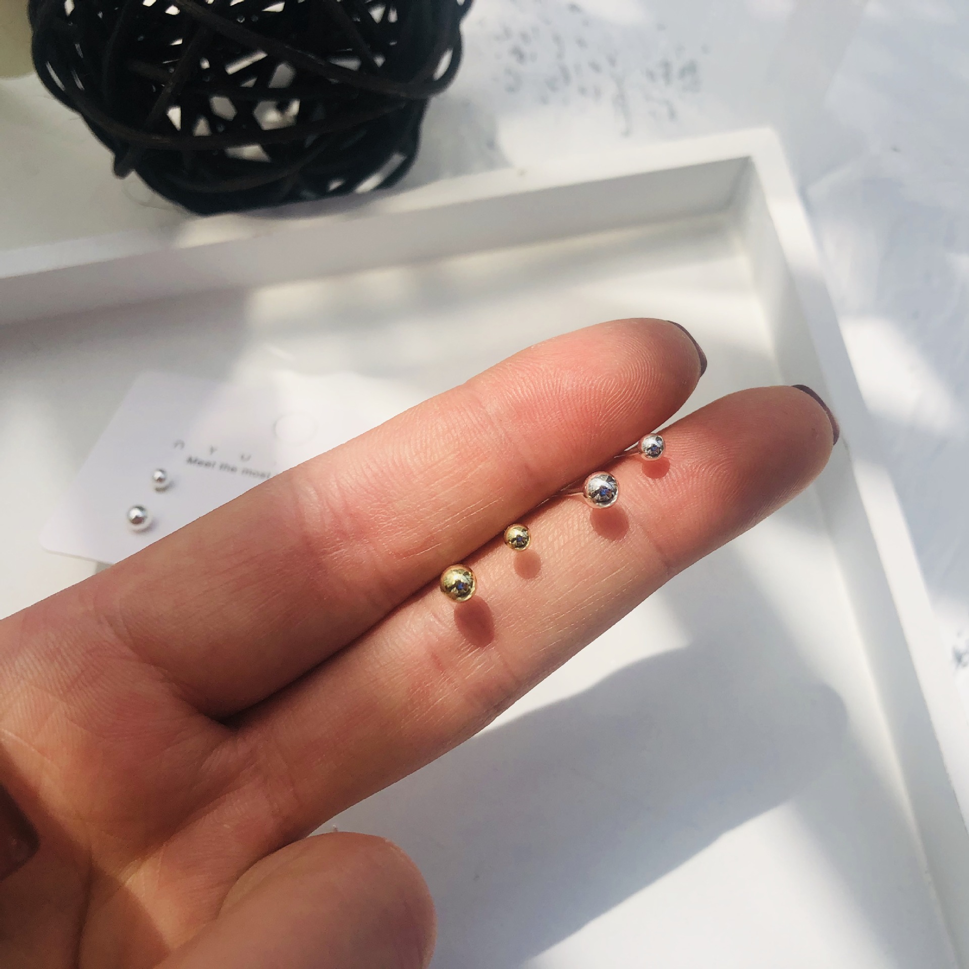 Sterling Silver Needle Mini 3-4mm Doudou Small Ear Studs Women's Japanese and Korean Exquisite and Versatile Ball Pin Earrings Ear Care Earrings