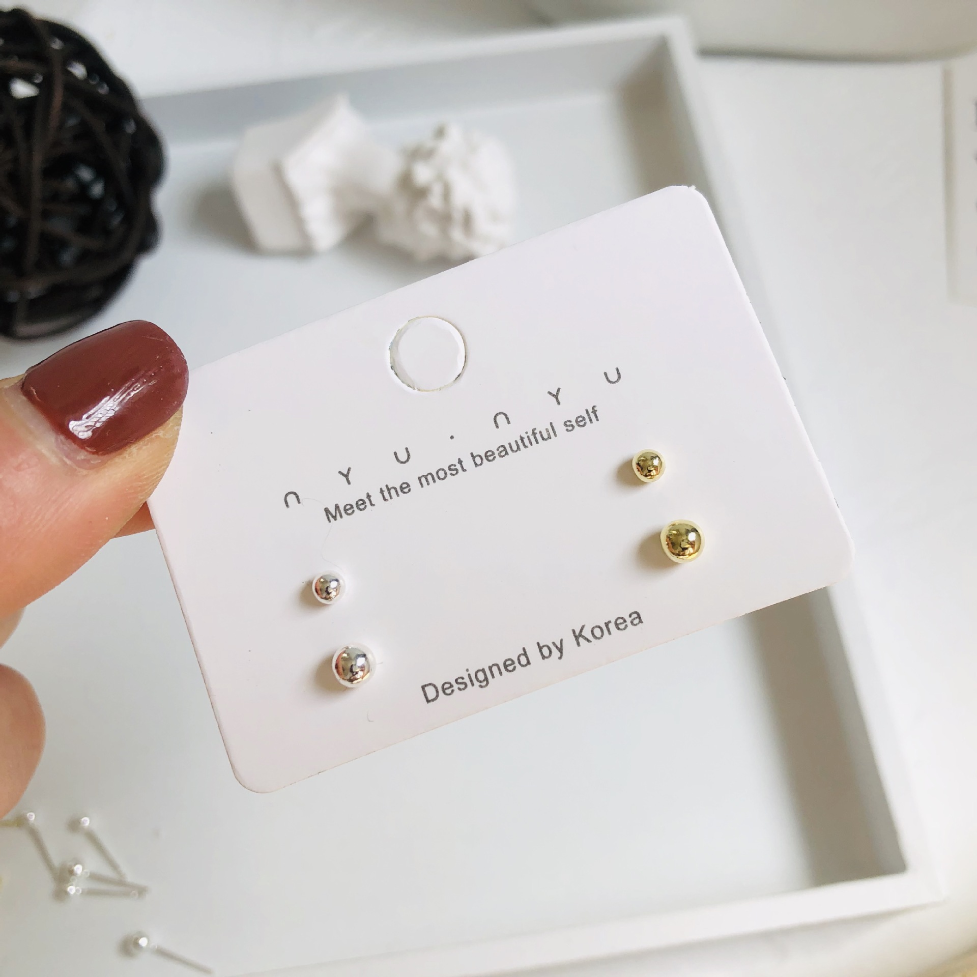 Sterling Silver Needle Mini 3-4mm Doudou Small Ear Studs Women's Japanese and Korean Exquisite and Versatile Ball Pin Earrings Ear Care Earrings