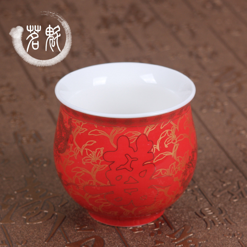 Jingdezhen Double Layer Teacup Ceramic Insulated Kung Fu Cup Large Blue Pattern Coloured Glaze Anti-Scalding Cup