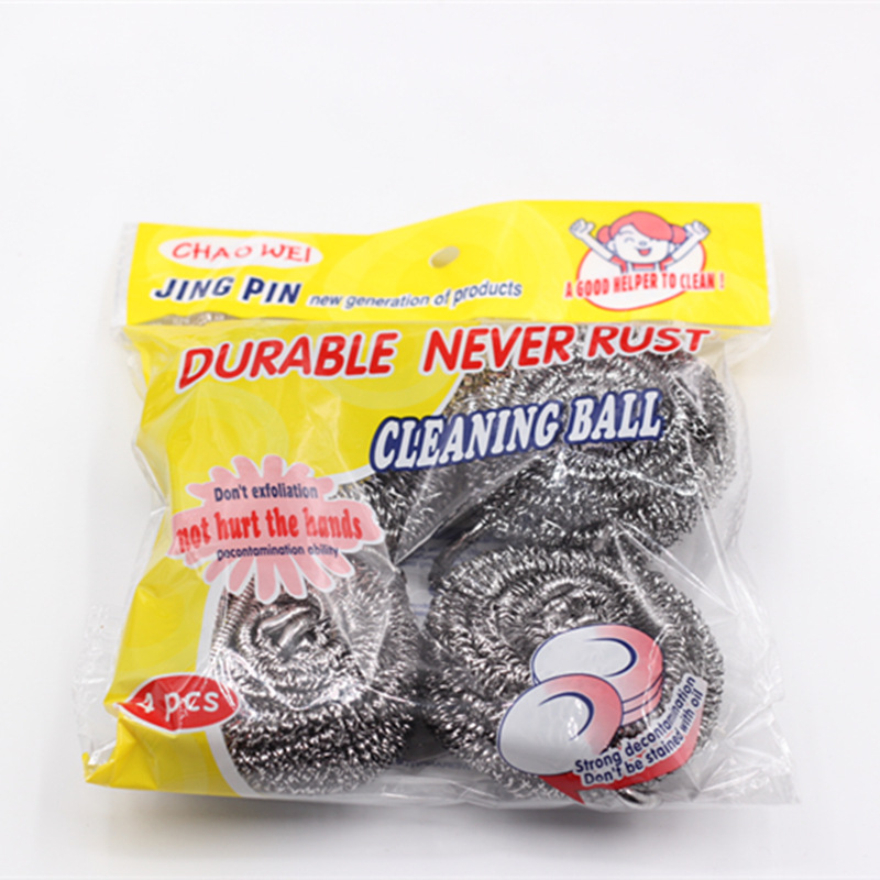 Four-Piece Set Steel Wire Ball Cleaning Ball Kitchen Fabulous Pot Cleaning Tool Cleaning Set Dish Brush Stainless Steel No Rust