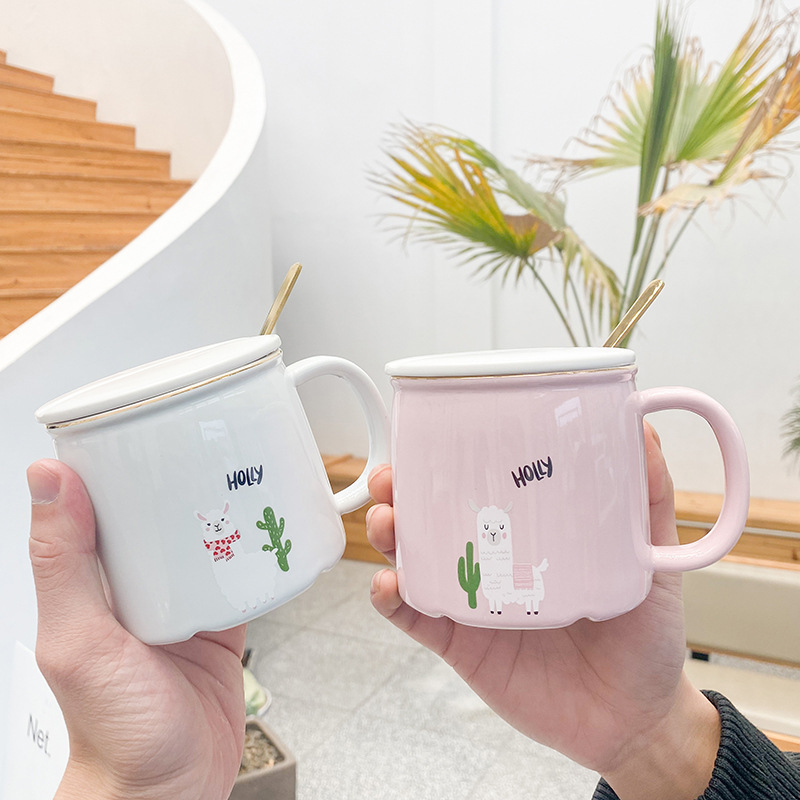 Korean-Style Cartoon Alpaca Coloured Glaze Ceramic Cup Cute Simple Net Red Student Cup Business Office Coffee Mug