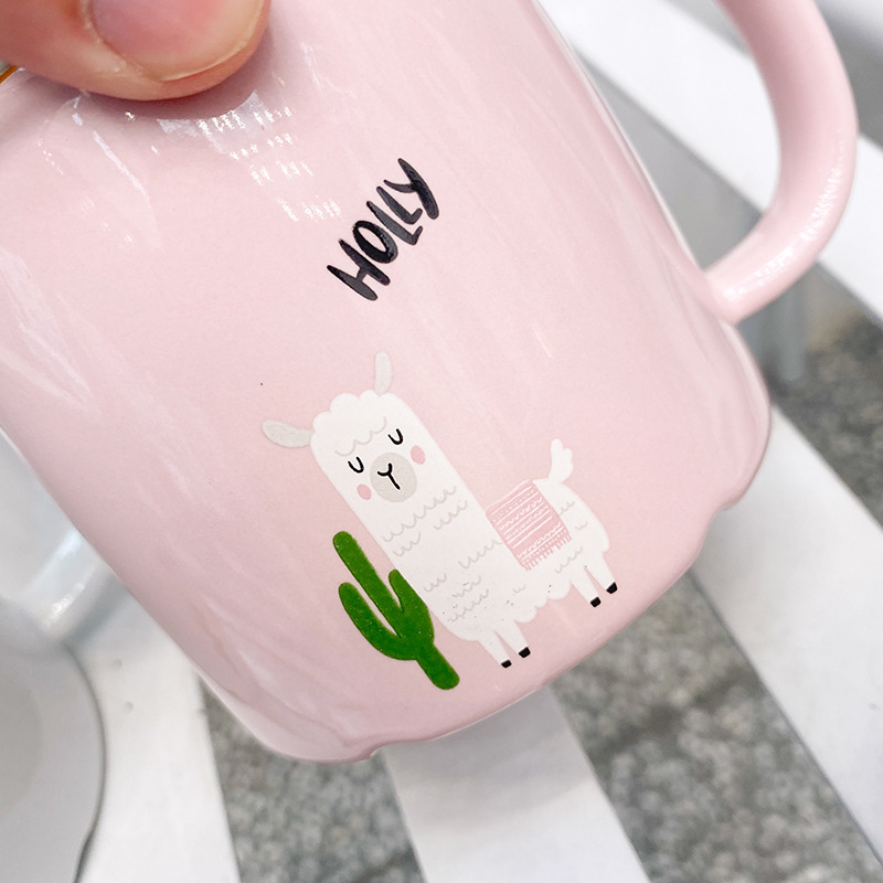 Korean-Style Cartoon Alpaca Coloured Glaze Ceramic Cup Cute Simple Net Red Student Cup Business Office Coffee Mug