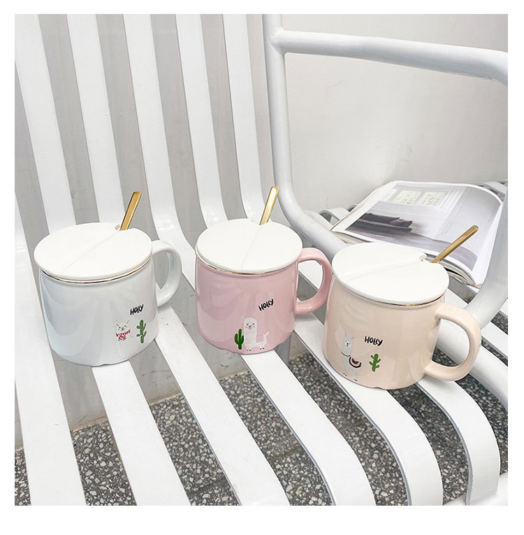 Korean-Style Cartoon Alpaca Coloured Glaze Ceramic Cup Cute Simple Net Red Student Cup Business Office Coffee Mug Korean-Style Cartoon Alpaca Coloured Glaze Ceramic Cup Cute Simple Net Red Student Cup Business Office Coffee Mug