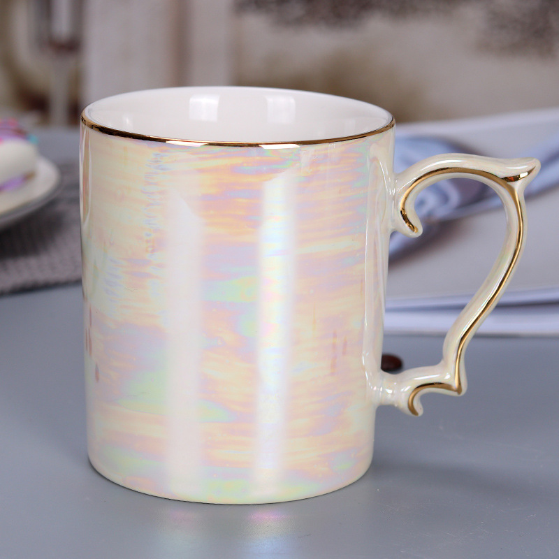 New Pearl Glaze Ceramic Mug Rainbow Coloured Glaze Gold Handle Nordic Style Ins Gift Ceramic Cup Hand Gift