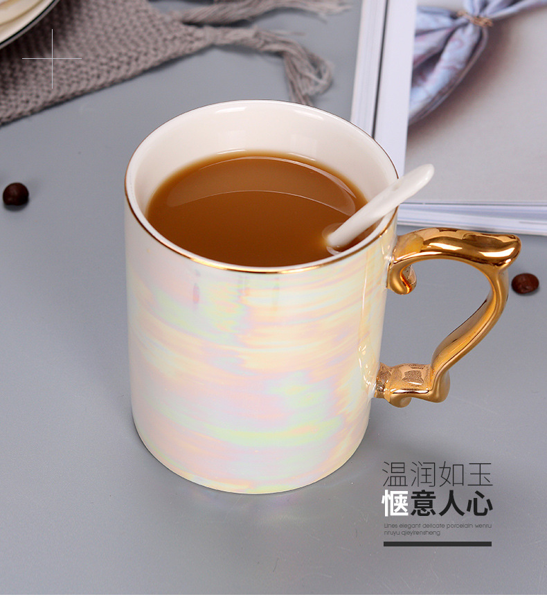 New Pearl Glaze Ceramic Mug Rainbow Coloured Glaze Gold Handle Nordic Style Ins Gift Ceramic Cup Hand Gift