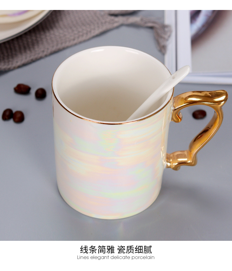 New Pearl Glaze Ceramic Mug Rainbow Coloured Glaze Gold Handle Nordic Style Ins Gift Ceramic Cup Hand Gift