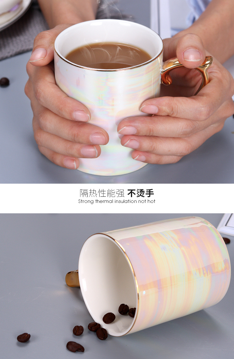 New Pearl Glaze Ceramic Mug Rainbow Coloured Glaze Gold Handle Nordic Style Ins Gift Ceramic Cup Hand Gift