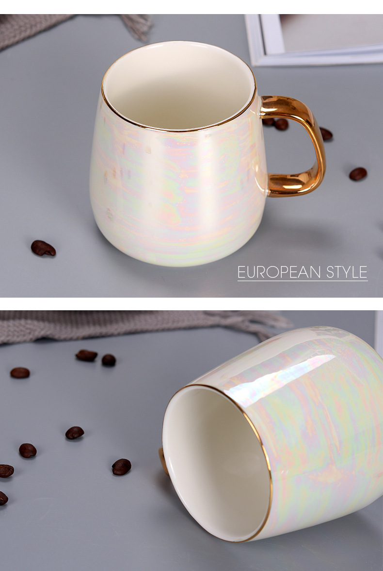 New Pearl Glaze Ceramic Mug Rainbow Coloured Glaze Gold Handle Nordic Style Ins Gift Ceramic Cup Hand Gift