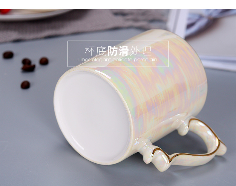 New Pearl Glaze Ceramic Mug Rainbow Coloured Glaze Gold Handle Nordic Style Ins Gift Ceramic Cup Hand Gift