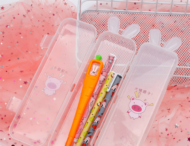 Korean Stationery Fashion Rabbit Shape Transparent Pp Pencil Box Simple Students' Supplies Stationery Box Pencil Box Storage Box