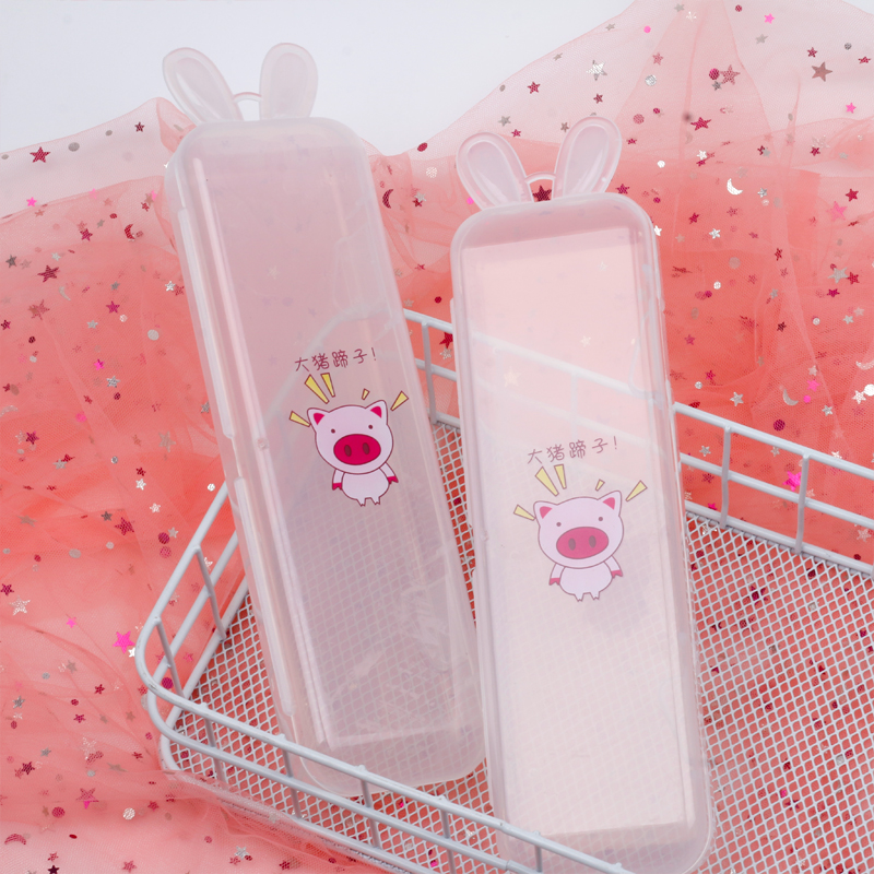 Korean Stationery Fashion Rabbit Shape Transparent Pp Pencil Box Simple Students' Supplies Stationery Box Pencil Box Storage Box