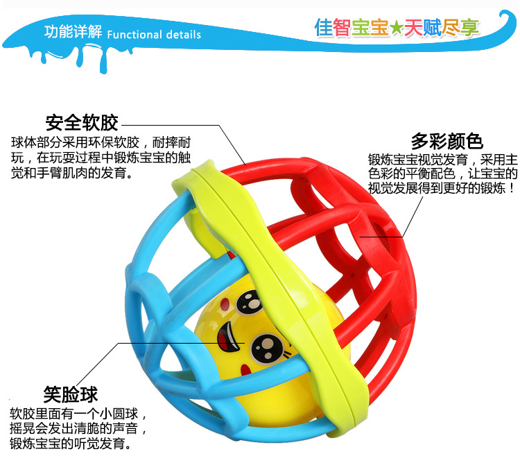 Baby Baby Teether Educational Soft Rubber Colorful Hand Grip Rolling Ball Fitness Ball Learning Climbing Intelligence Development Toys Cross-Border