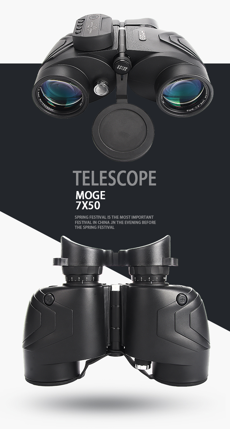 Factory Direct Sales MOGE Nitrogen-Filled Waterproof Anti-Fog 7x50 Binocular Telescope High Magnification with Electronic Compass