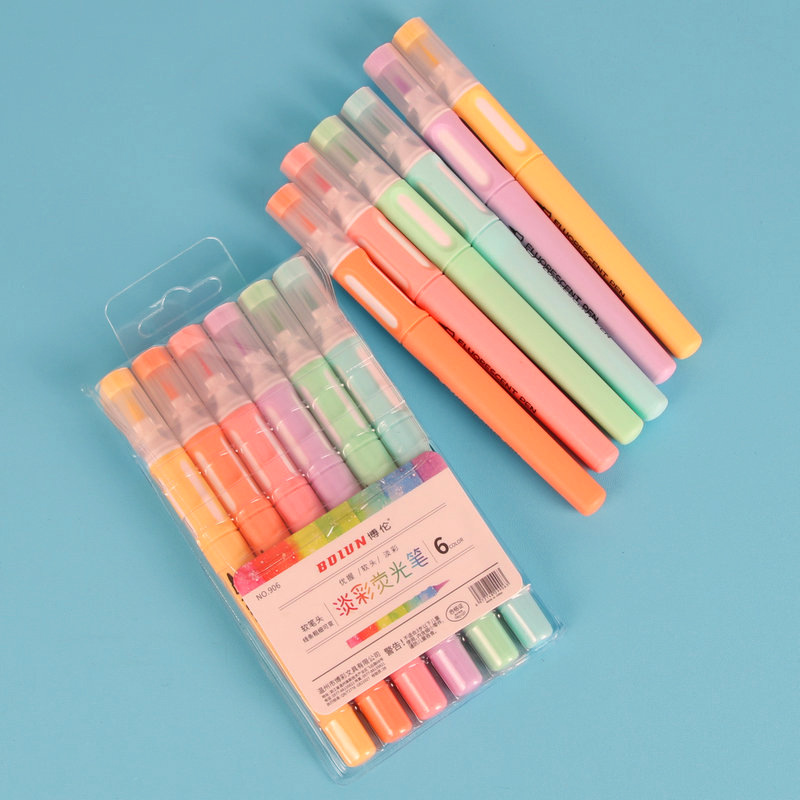 6 Colors Watercolor Soft Head Fluorescent Pen Color Pencil Soft Pointed Head Marker Marking Pen Bolun Bolun