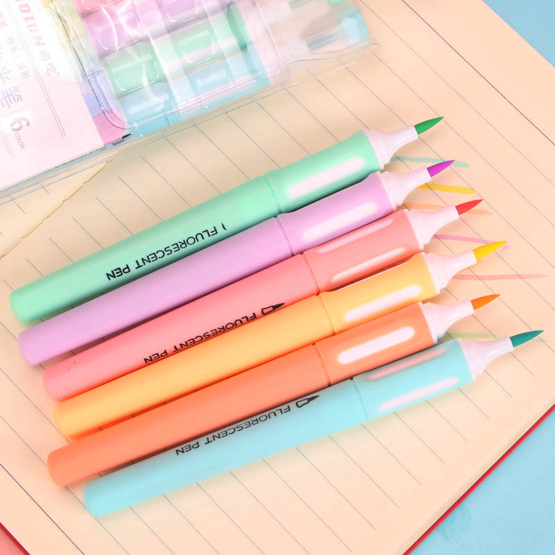6 Colors Watercolor Soft Head Fluorescent Pen Color Pencil Soft Pointed Head Marker Marking Pen Bolun Bolun