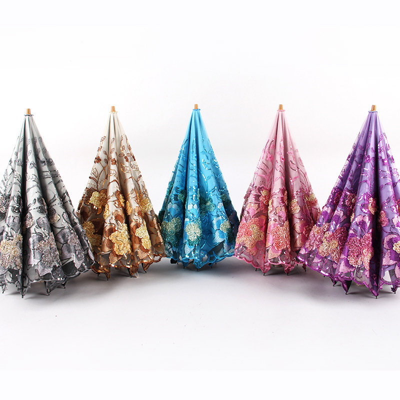 Aurora Factory Wholesale Embroidered Lace 1812 Double-Layer Black Glue UV-Proof Two-Fold Sun Umbrella Sun Umbrella