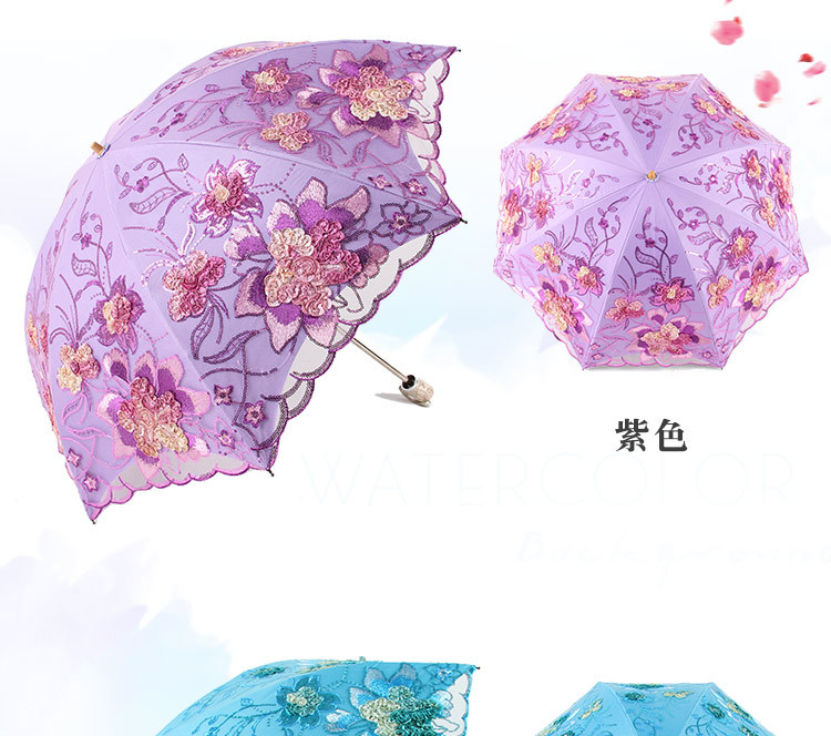 Aurora Factory Wholesale Embroidered Lace 1812 Double-Layer Black Glue UV-Proof Two-Fold Sun Umbrella Sun Umbrella Aurora Factory Wholesale Embroidered Lace 1812 Double-Layer Black Glue UV-Proof Two-Fold Sun Umbrella Sun Umbrella