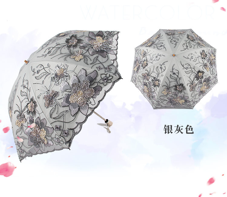Aurora Factory Wholesale Embroidered Lace 1812 Double-Layer Black Glue UV-Proof Two-Fold Sun Umbrella Sun Umbrella Aurora Factory Wholesale Embroidered Lace 1812 Double-Layer Black Glue UV-Proof Two-Fold Sun Umbrella Sun Umbrella