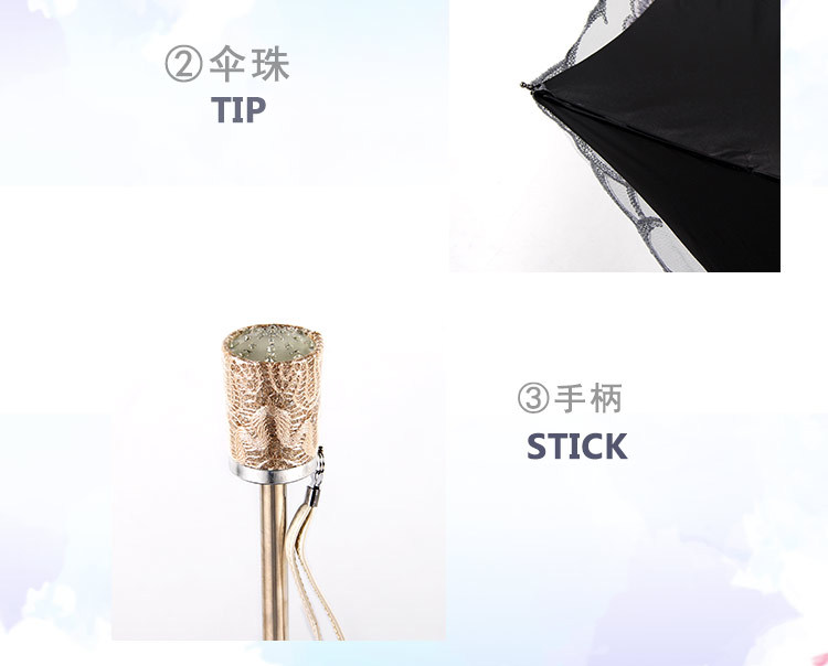 Aurora Factory Wholesale Embroidered Lace 1812 Double-Layer Black Glue UV-Proof Two-Fold Sun Umbrella Sun Umbrella Aurora Factory Wholesale Embroidered Lace 1812 Double-Layer Black Glue UV-Proof Two-Fold Sun Umbrella Sun Umbrella