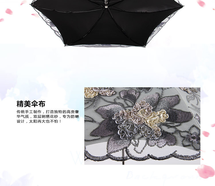 Aurora Factory Wholesale Embroidered Lace 1812 Double-Layer Black Glue UV-Proof Two-Fold Sun Umbrella Sun Umbrella Aurora Factory Wholesale Embroidered Lace 1812 Double-Layer Black Glue UV-Proof Two-Fold Sun Umbrella Sun Umbrella