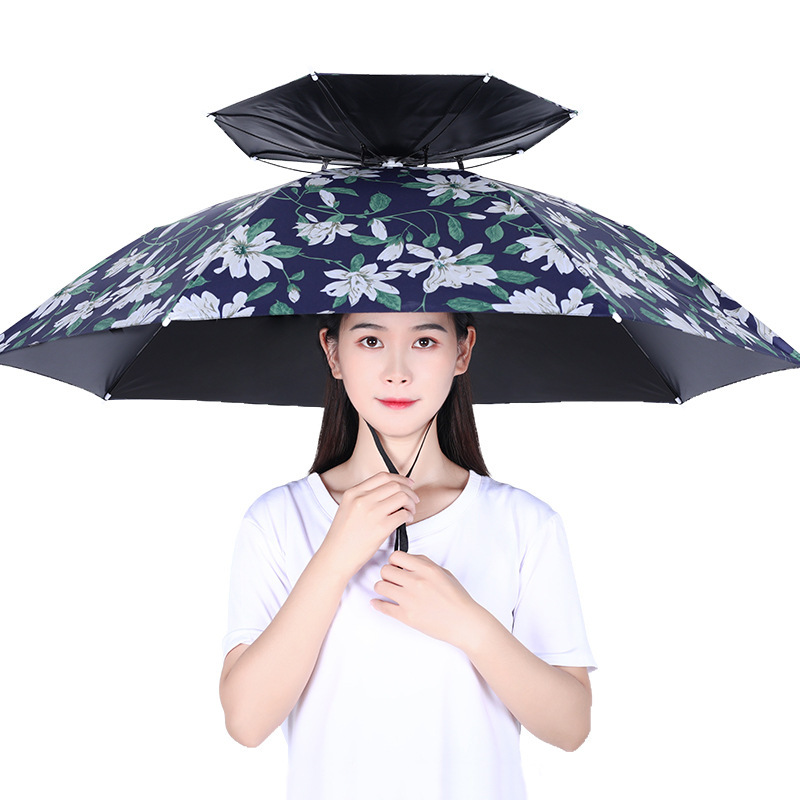 Head-Mounted Umbrella Hat UV-Proof Umbrella Cap Men Large Size Double-Layer Rain-Proof Fishman Umbrella Hat Hat Umbrella