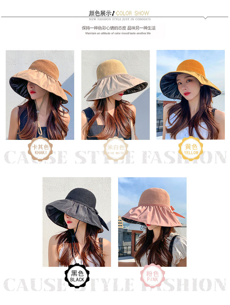Black Rubber Beach Sun Hat Female Summer Hollow-out Straw Hat UV Wide Brim Face Cover Sun-Proof Bow Fisherman Hat Black Rubber Beach Sun Hat Female Summer Hollow-out Straw Hat UV Wide Brim Face Cover Sun-Proof Bow Fisherman Hat