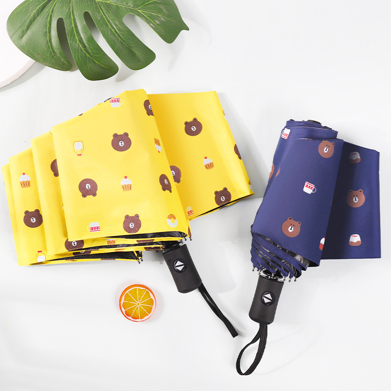 Full-Automatic Brown Bear Sun Protection UV-Proof Sunshade Men&#039;s and Women&#039;s Dual-Use Logo Printing Advertising Umbrella