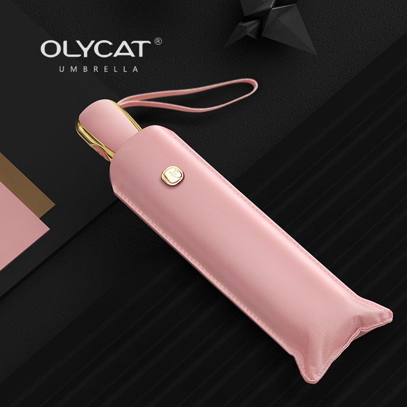 Olycat New Creative Flat Thin Design Three-Fold Ultra-Light Vinyl Sun-Proof UV-Resistant Rain Or Shine Dual-Use Umbrella