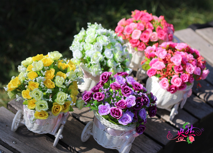 Artificial Flower Small Float Set Bicycle Woven Flower Basket Fake Flower Diamond Rose Wholesale Flower Ceiling Artificial Flower Small Float Set Bicycle Woven Flower Basket Fake Flower Diamond Rose Wholesale Flower Ceiling