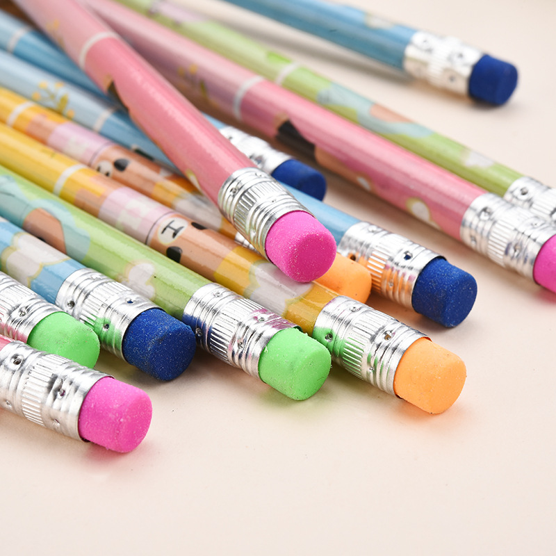 Shunfu Stationery Wooden round Brush Pot Cartoon Mantle Student Kindergarten HB Writing Drawing Pencil Wholesale