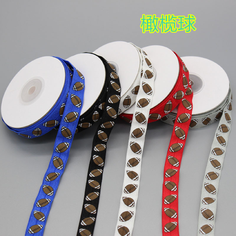 Spot 15mm rugby volleyball printed elastic tape knotted hair ties headband headband bag side band Spot 15mm rugby volleyball printed elastic tape knotted hair ties headband headband bag side band