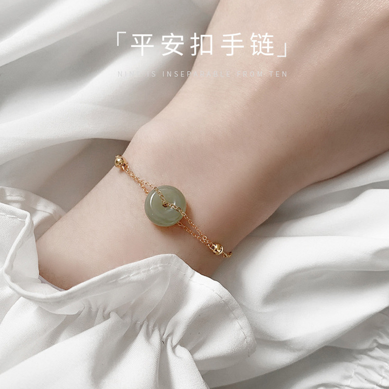Xinjiang Hetian Jade Safety Buckle Bracelet Simple Ins Design Sense Niche Temperament Vintage Court Style Bracelet Internet Celebrity