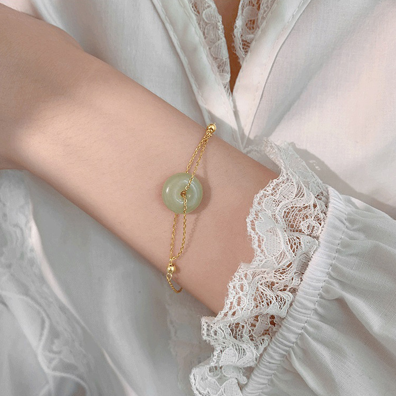 Xinjiang Hetian Jade Safety Buckle Bracelet Simple Ins Design Sense Niche Temperament Vintage Court Style Bracelet Internet Celebrity