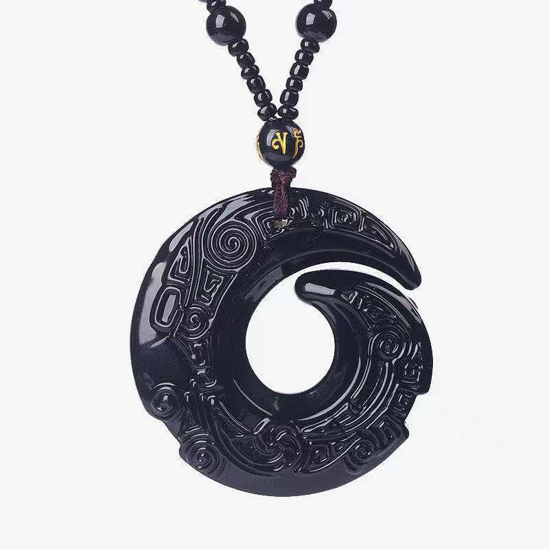 Good Luck Comes Safety Buckle Pendant Imitation Afghan White Jade Ethnic Style Men's and Women's Chalcedony Necklace Sweater Chain Wholesale Good Luck Comes Safety Buckle Pendant Imitation Afghan White Jade Ethnic Style Men's and Women's Chalcedony Necklace Sweater Chain Wholesale