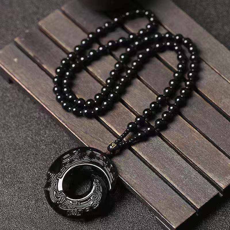 Good Luck Comes Safety Buckle Pendant Imitation Afghan White Jade Ethnic Style Men's and Women's Chalcedony Necklace Sweater Chain Wholesale Good Luck Comes Safety Buckle Pendant Imitation Afghan White Jade Ethnic Style Men's and Women's Chalcedony Necklace Sweater Chain Wholesale