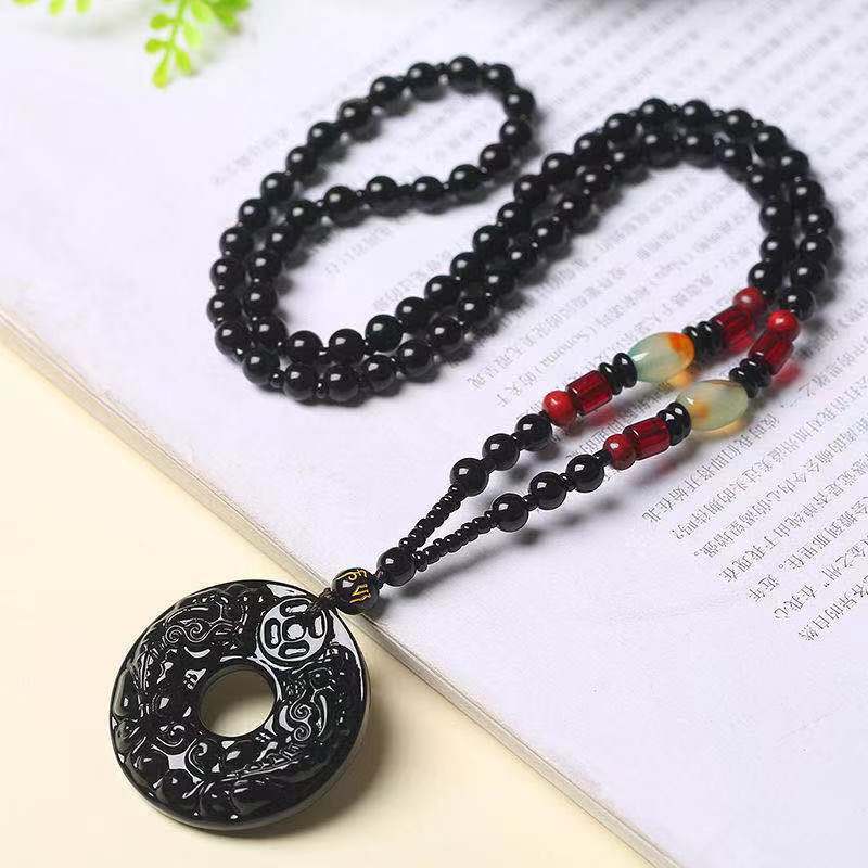 Good Luck Comes Safety Buckle Pendant Imitation Afghan White Jade Ethnic Style Men's and Women's Chalcedony Necklace Sweater Chain Wholesale Good Luck Comes Safety Buckle Pendant Imitation Afghan White Jade Ethnic Style Men's and Women's Chalcedony Necklace Sweater Chain Wholesale