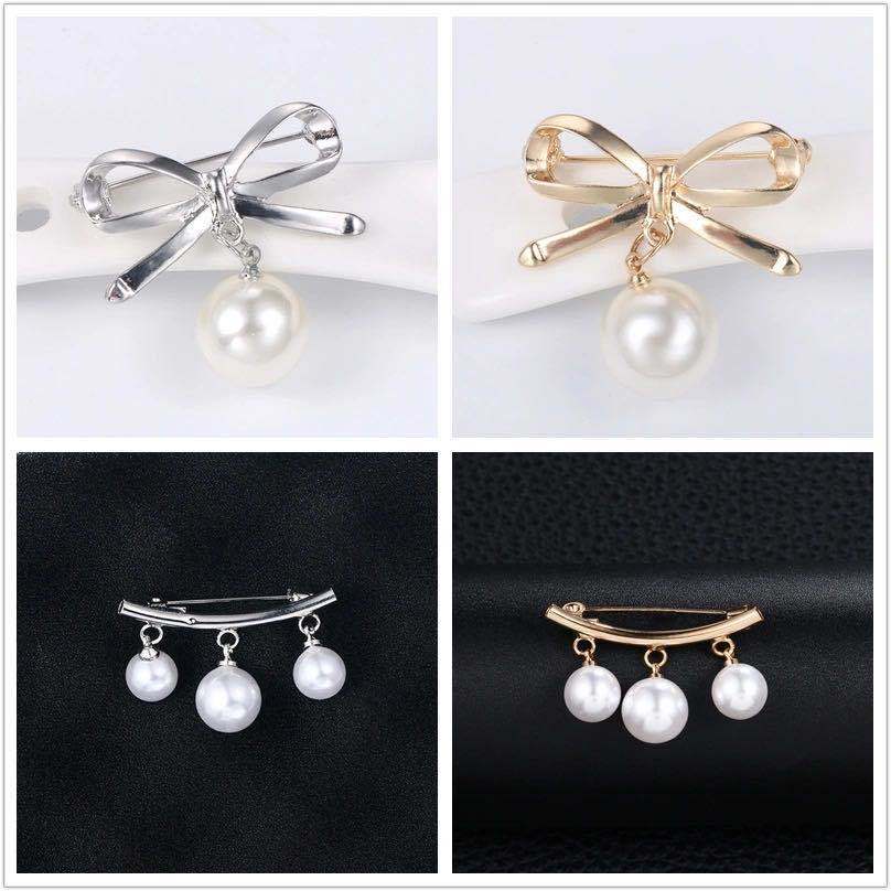 Korean Style Simple Pearl Bow Brooch Women&#039;s Clothes Fixed Exposure Safety Pin Corsage Clothing Accessories Scarf Buckle Fashion