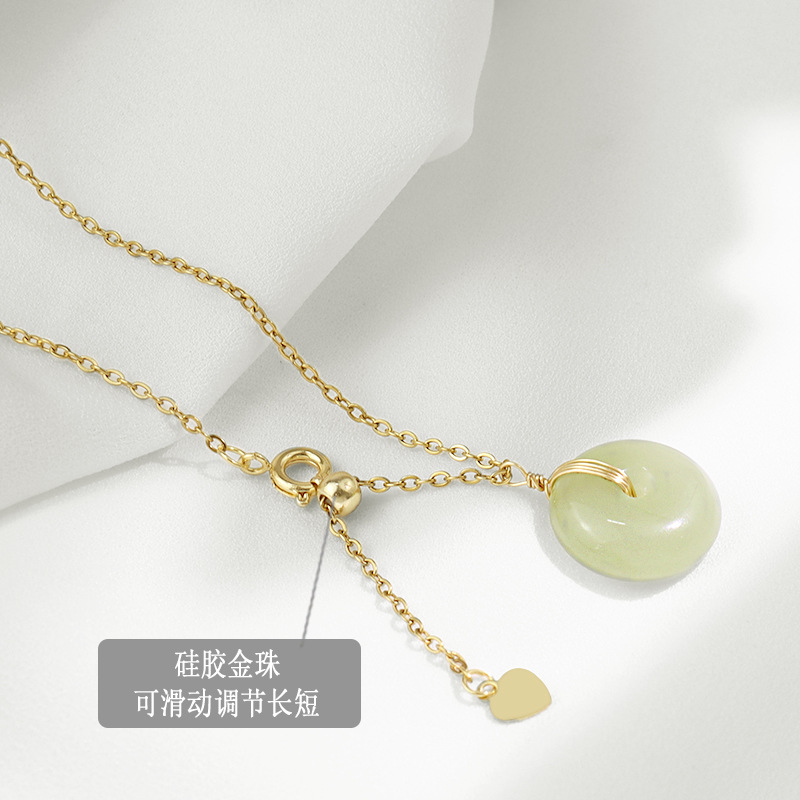 Elegant Hetian Jade Ruyi Safety Buckle Pendant Female round Smooth Chalcedony Couple Ancient Style Fresh Clavicle Chain Female