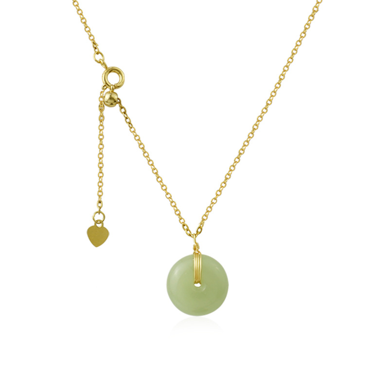 Elegant Hetian Jade Ruyi Safety Buckle Pendant Female round Smooth Chalcedony Couple Ancient Style Fresh Clavicle Chain Female