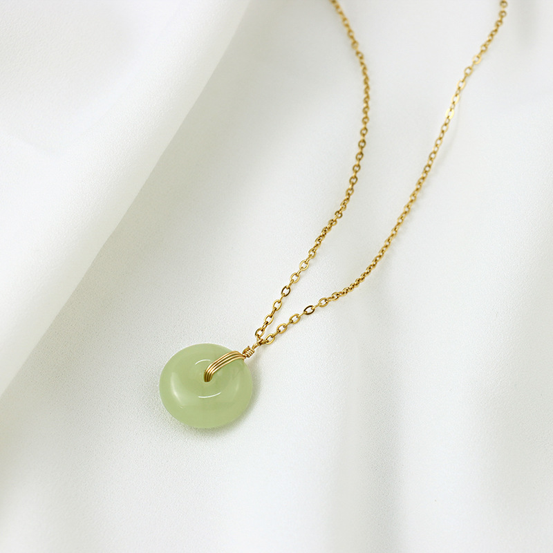 Elegant Hetian Jade Ruyi Safety Buckle Pendant Female round Smooth Chalcedony Couple Ancient Style Fresh Clavicle Chain Female