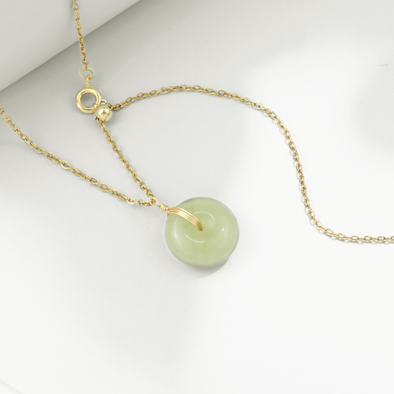 Elegant Hetian Jade Ruyi Safety Buckle Pendant Female round Smooth Chalcedony Couple Ancient Style Fresh Clavicle Chain Female
