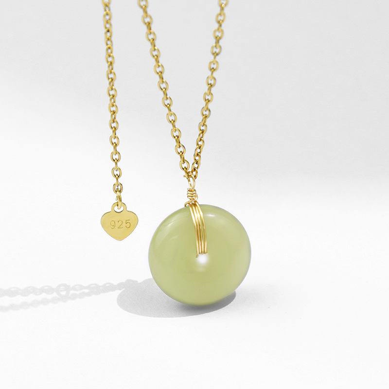 Elegant Hetian Jade Ruyi Safety Buckle Pendant Female round Smooth Chalcedony Couple Ancient Style Fresh Clavicle Chain Female