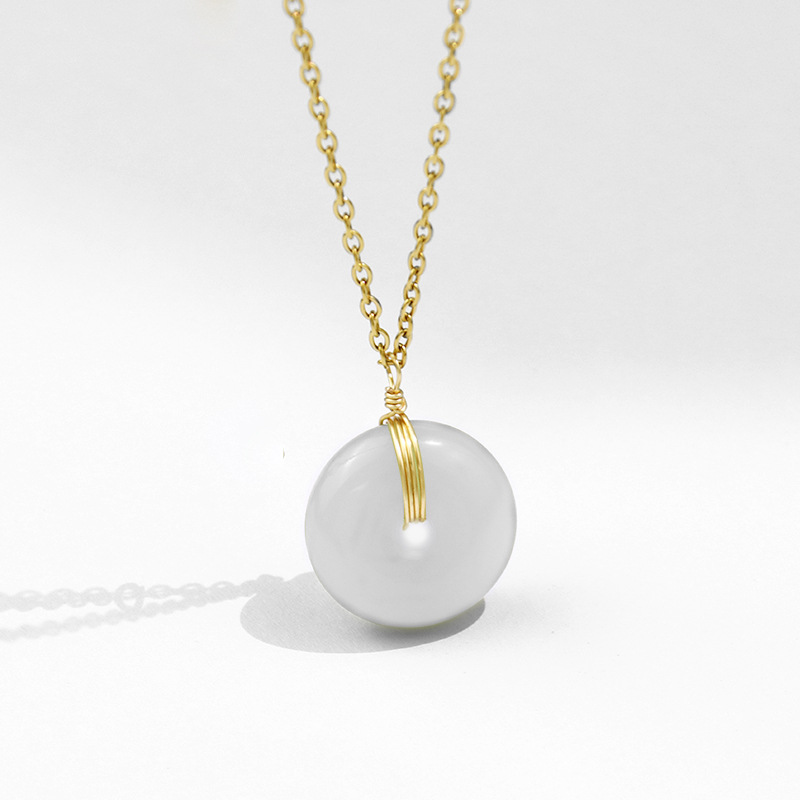 Elegant Hetian Jade Ruyi Safety Buckle Pendant Female round Smooth Chalcedony Couple Ancient Style Fresh Clavicle Chain Female