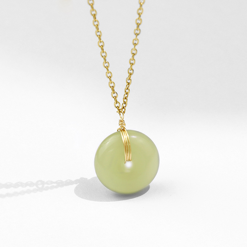 Elegant Hetian Jade Ruyi Safety Buckle Pendant Female round Smooth Chalcedony Couple Ancient Style Fresh Clavicle Chain Female